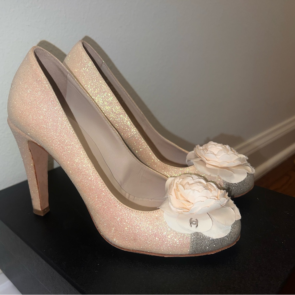 Chanel Camellia Glitter Pumps